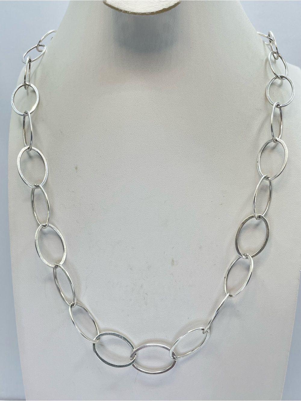 925 Sterling Silver Oval Chain Link Necklace Modern Minimalist Statement